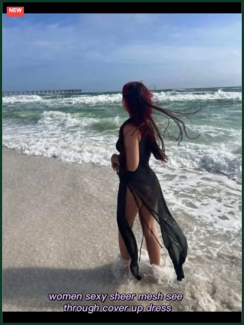 Sheer Mesh Long Sleeve Swimwear Bikini Cover Up Dress